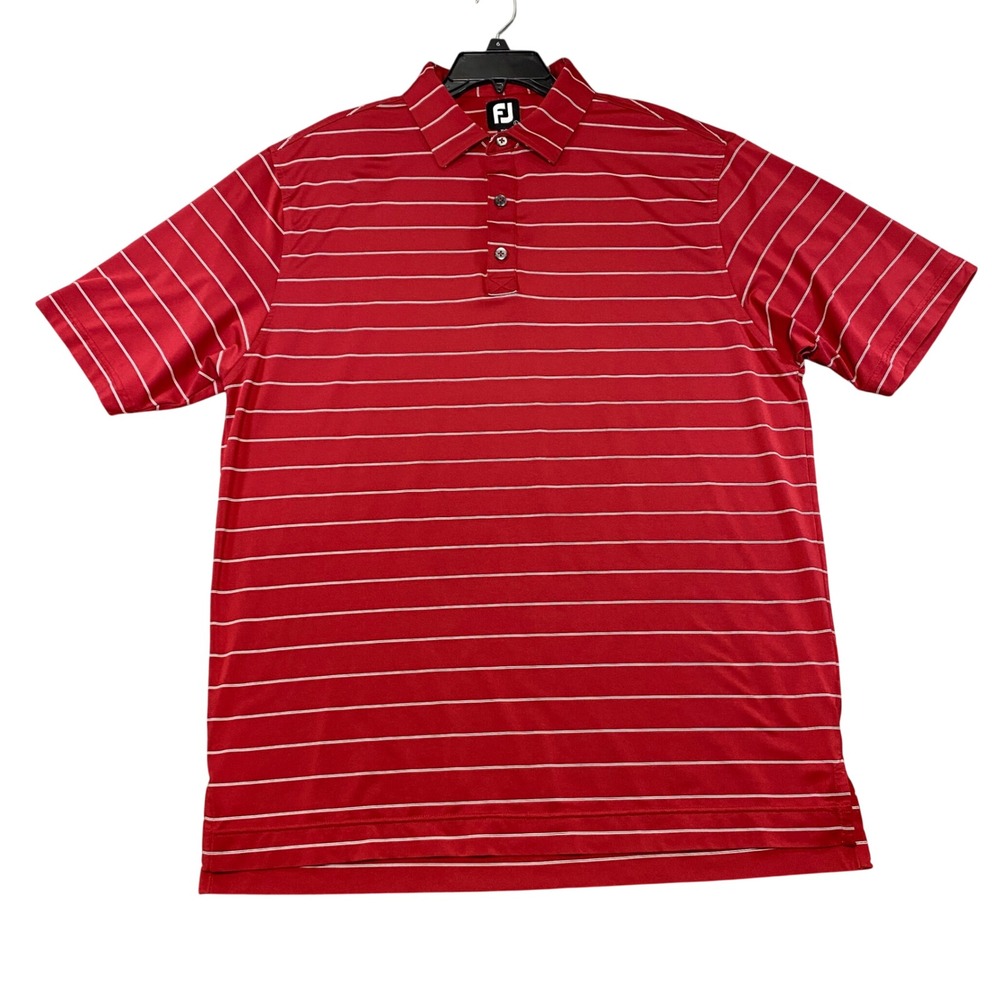 FootJoy Mens ProDry Striped Golf Polo Shirt Red White Large Short Sleeve FJ